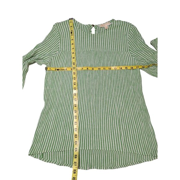 Michael Michael Kors Green & White Striped Long-Sleeve Blouse XL Cotton Blend Wo - Picture 4 of 10